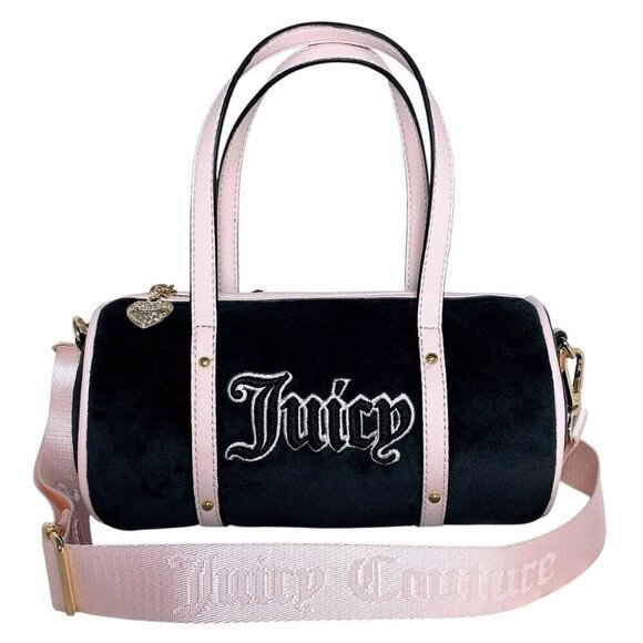 Juicy Couture Queen Of Everything Black Velvet Pink Crossbody Bag NWT - Picture 5 of 10